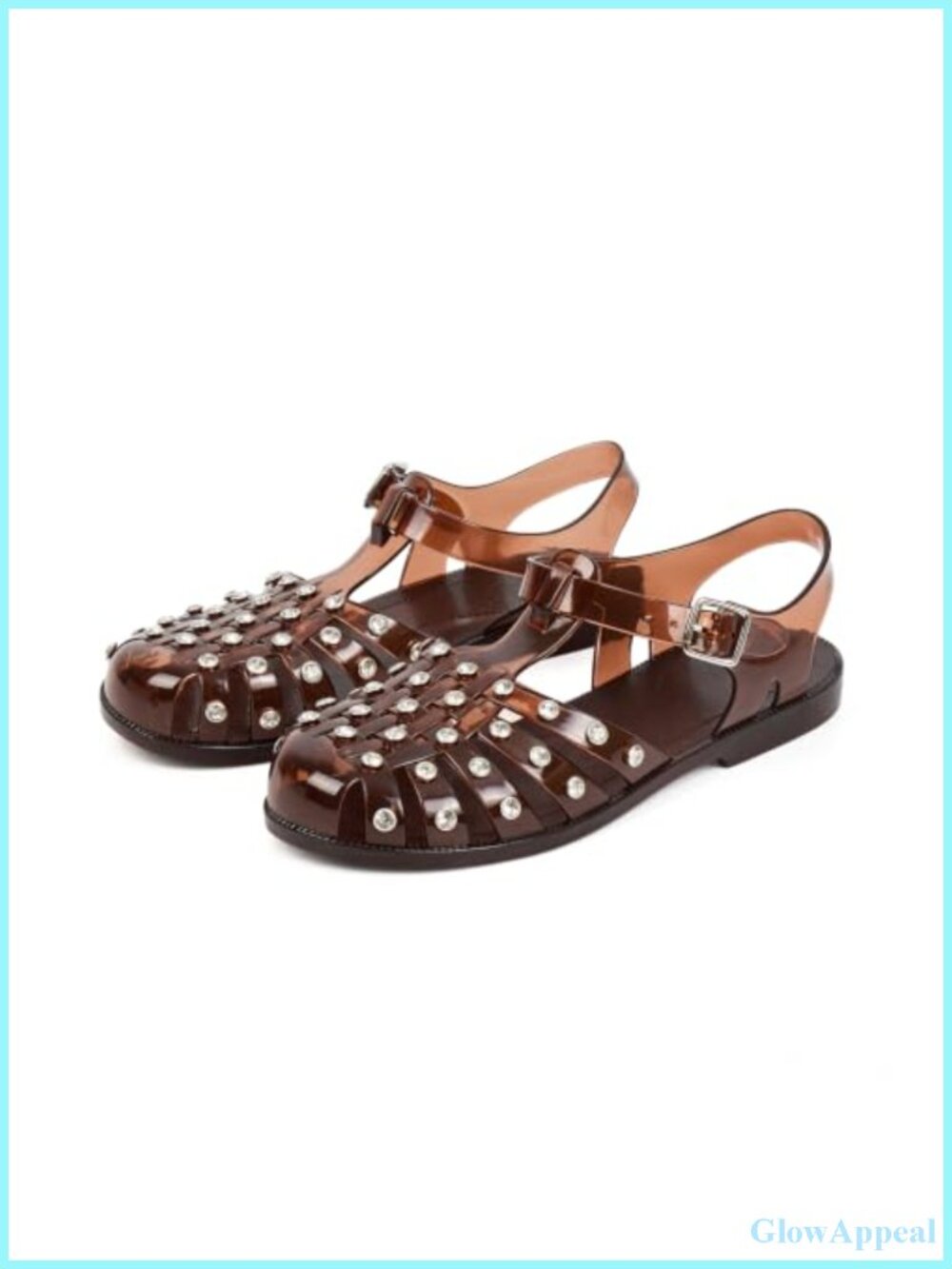 Jelly Fisherman Sandals Rhinestone Adjustable Buckle Flat Caged Summer Beach
